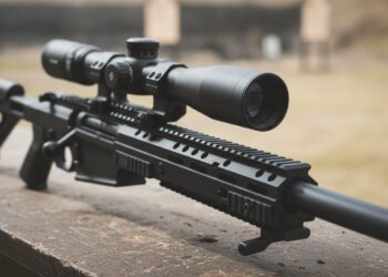 Luneta montada em trilho picatinny de um rifle