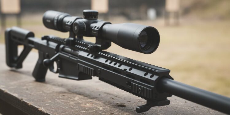 Luneta montada em trilho picatinny de um rifle