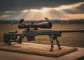 Rifle .308 de ferrolho com luneta e bipe em estande