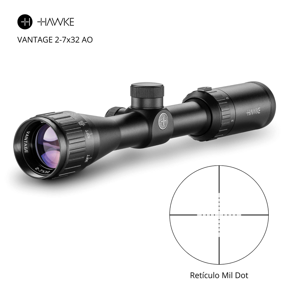 Luneta 2-7x32 Vantage 25mm AO Mil Dot SFP 1/4 MOA - Hawke COD 14111