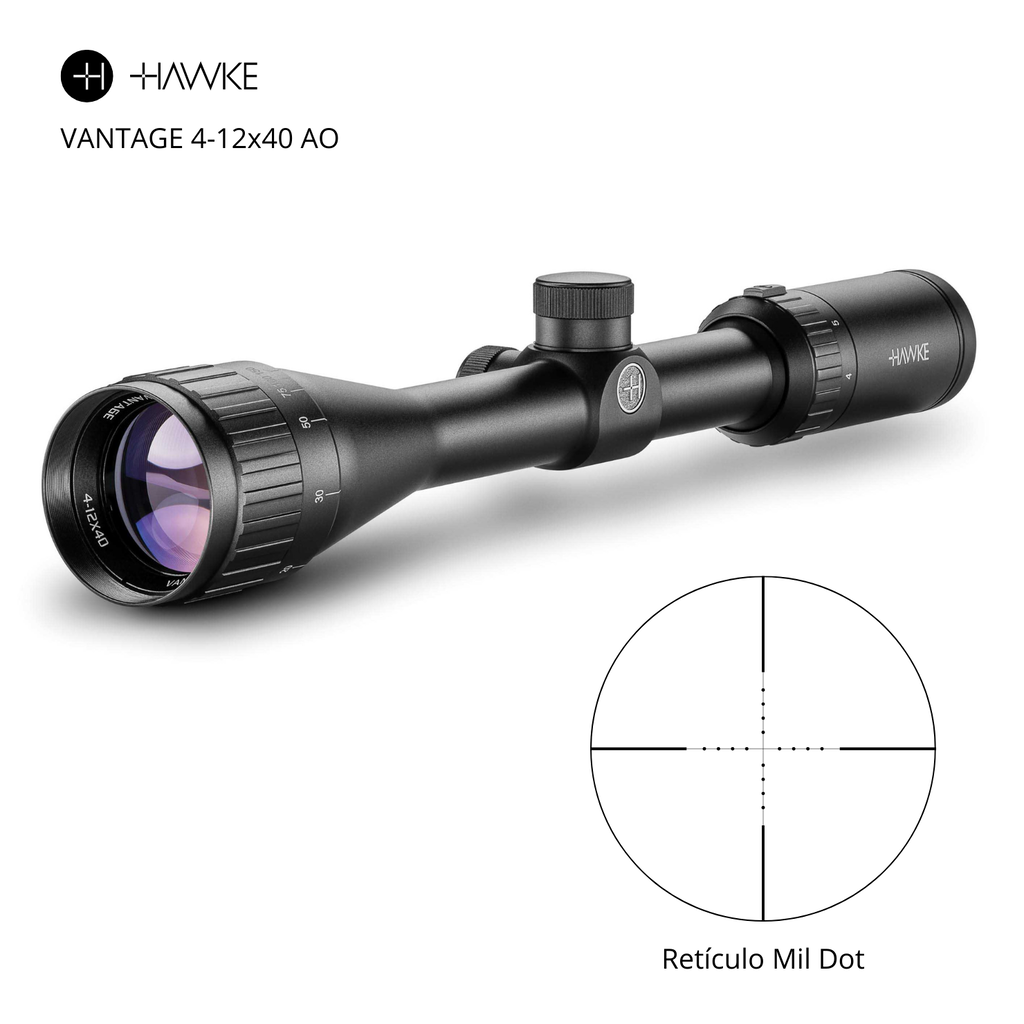 Luneta Vantage 4-12x40 AO (Mil Dot) 1/4 MOA - Hawke COD 14141