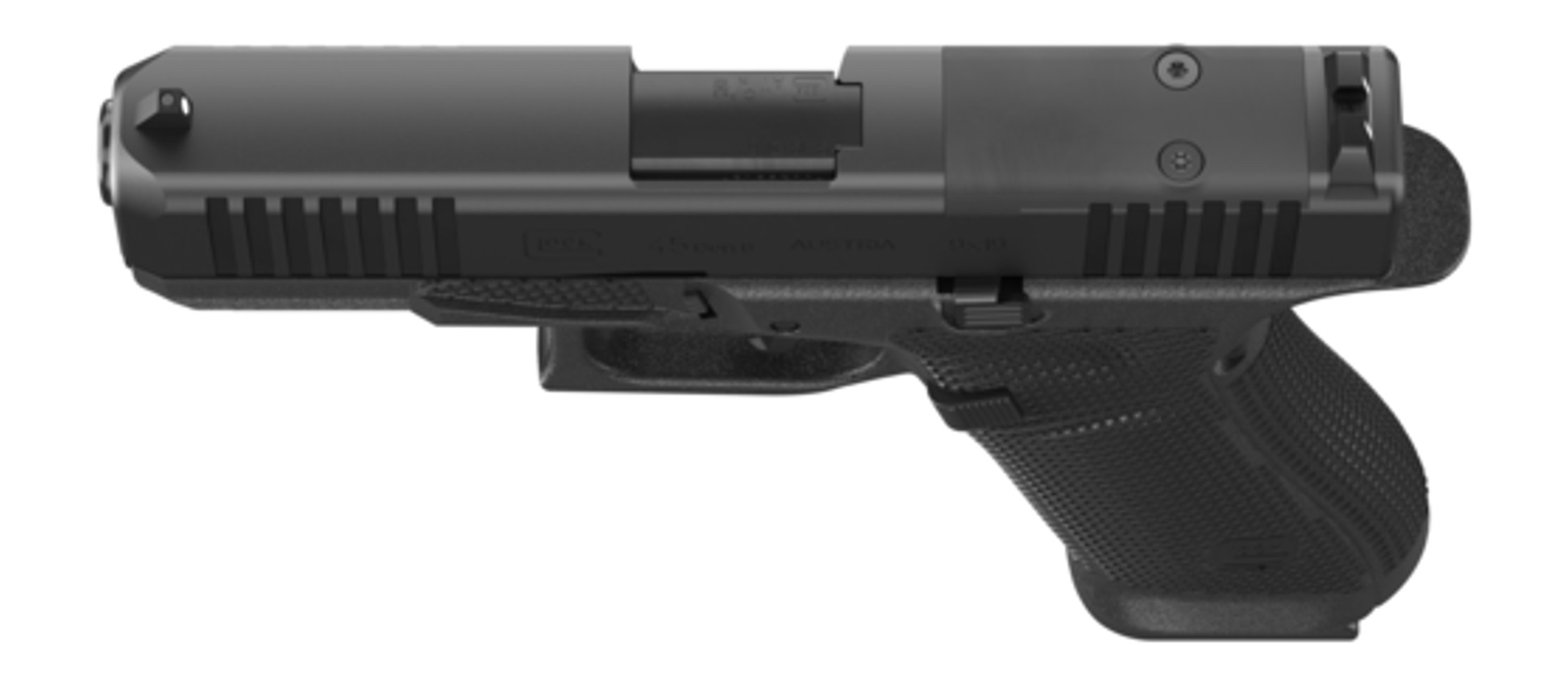 Vista superior da Glock Gen6 mostrando a tampa do sistema ORS no ferrolho