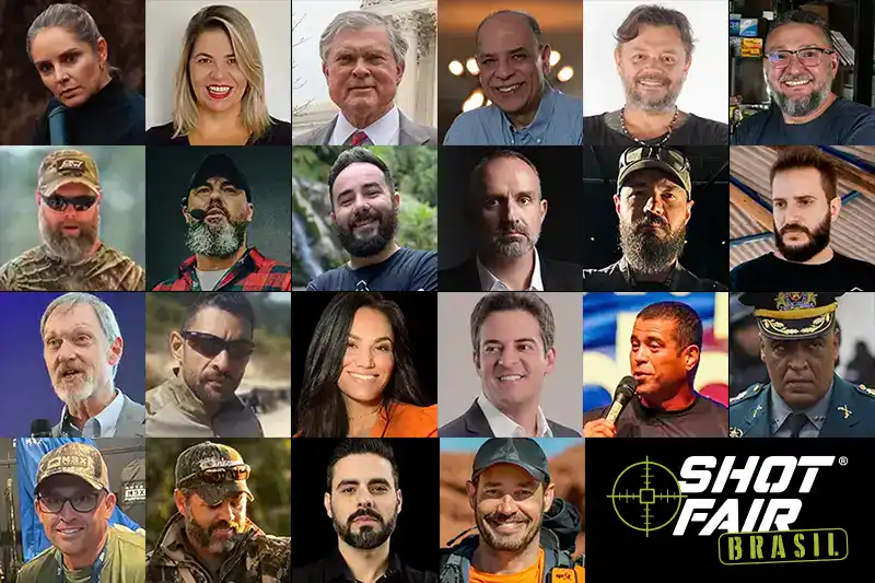 Mosaico oficial com os palestrantes confirmados da Shot Fair Brasil 2026
