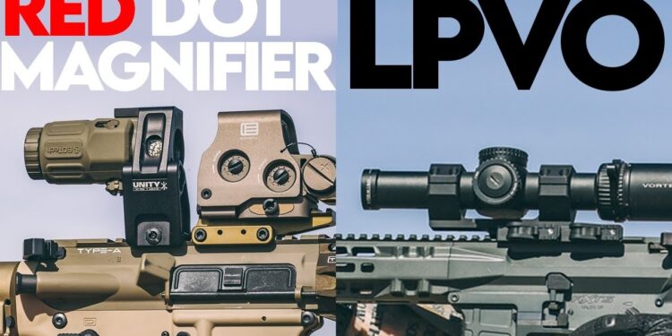 Comparativo entre red dot com magnifier e luneta LPVO montados em fuzis