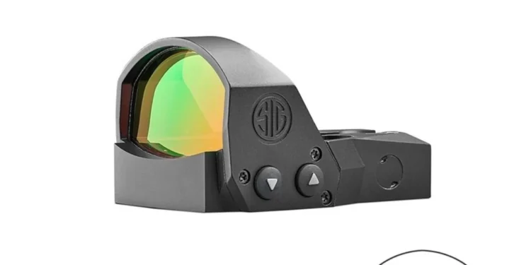 Red dot Sig Sauer Romeo1 Pro 1x30mm com ponto de 6 MOA, perfil sobre fundo branco