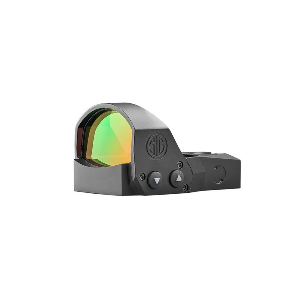 Sig Sauer Romeo1 Pro visto de perfil, mostrando os botões de ajuste de brilho no lado esquerdo
