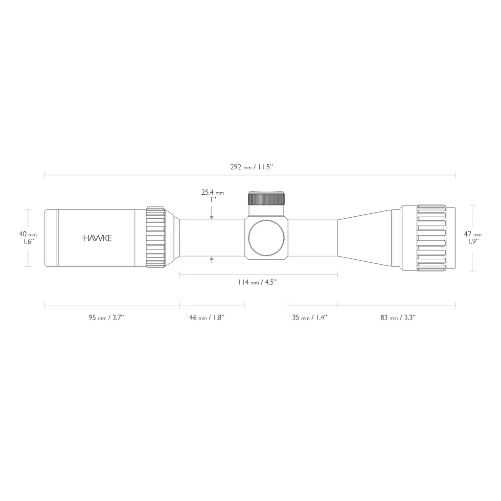 Luneta 2-7x32 Vantage 25mm AO Mil Dot SFP 1/4 MOA - Hawke COD 14111, outro ângulo do produto